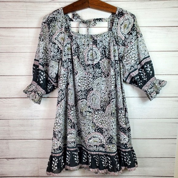 Cleobella Anila Mini Dress Organic Cotton Block Paisley Women's Medium - Picture 1 of 9
